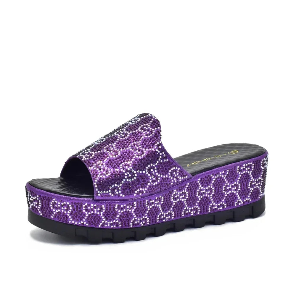 Latest Design African Party Shoes Decorated with Metal Wedding Shoes for Women Bride Wedges Shoes for Women Luxury Shoes