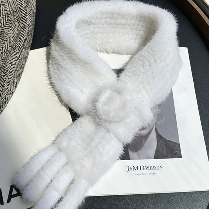Real Mink Fur Warm Scarf For Women Cross Double-sided Style Knitted Design New Fashion Elegant Mink Fur Accessories Scarves