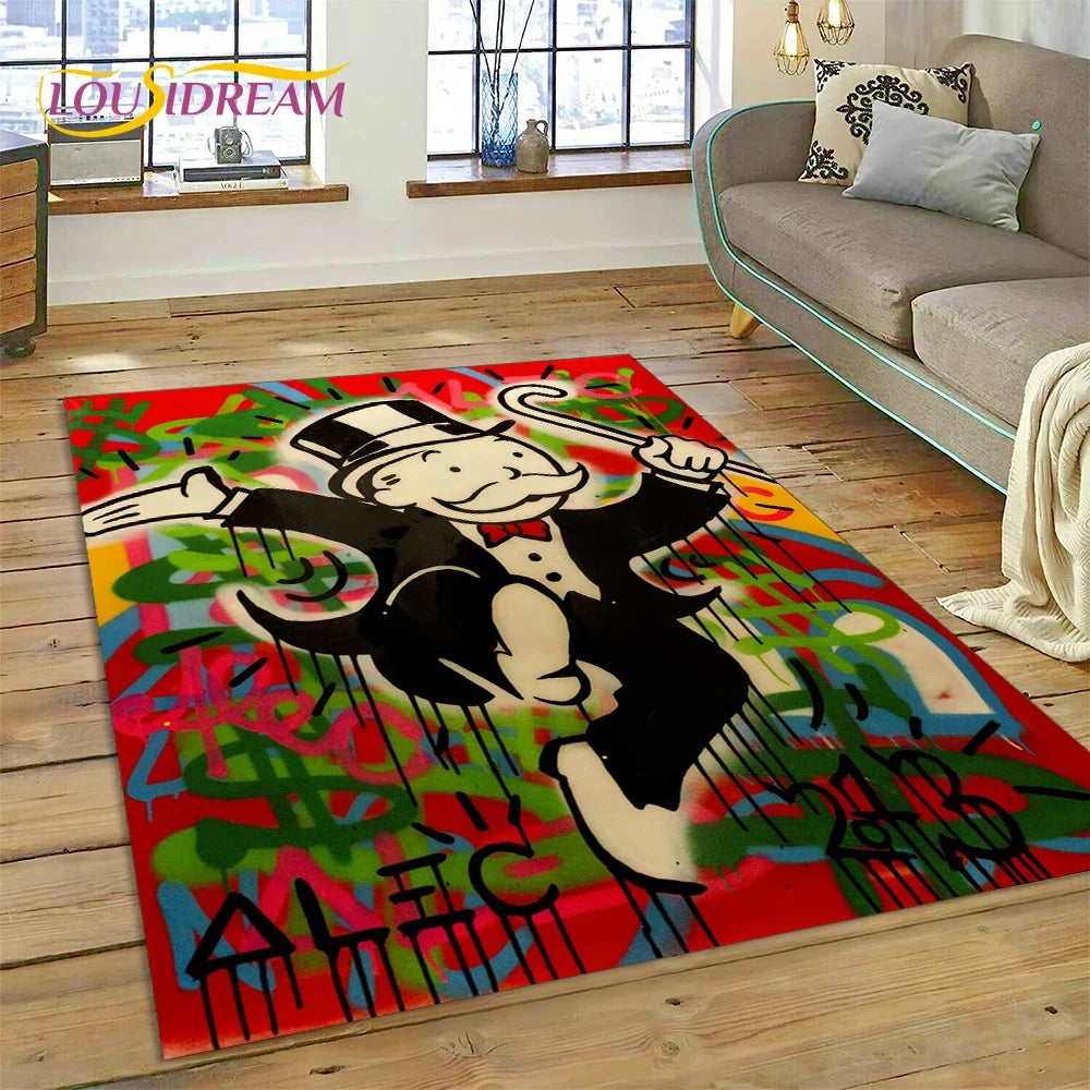 Game Dollar Monopoly Cartoon Money Rug Carpet for Living Room Bedroom Home Decor,Floor Mat Non-slip Decoration for Sofa Doormat