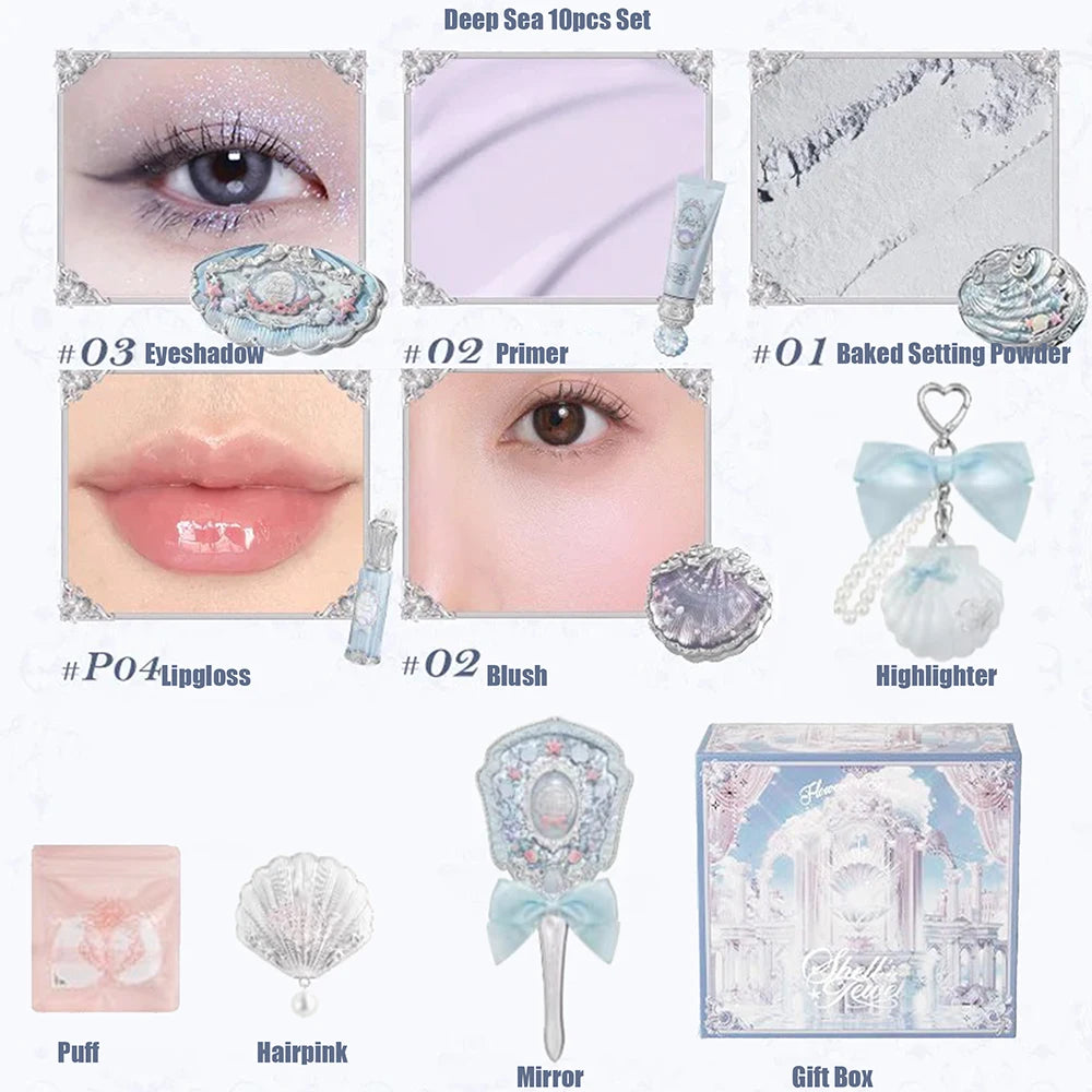 Flower Knows Shells Pearl Eyeshadow Essence Lip Honey Blush Cheek Makeup Front Ocean Gift Box Makeup Kit Full Professional