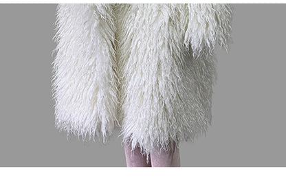 Lautaro Autumn Winter Long Oversized White Thick Warm Hairy Shaggy Fuzzy Faux Mongolian Fur Coat Women Pink Fluffy Overcoat