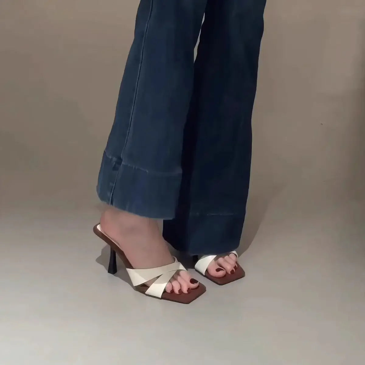 Square Toe Women's High Heels Slippers Elegant Sandals Fashion Shoes Dress Pumps Woman Slides New Luxury Female Flip Flops