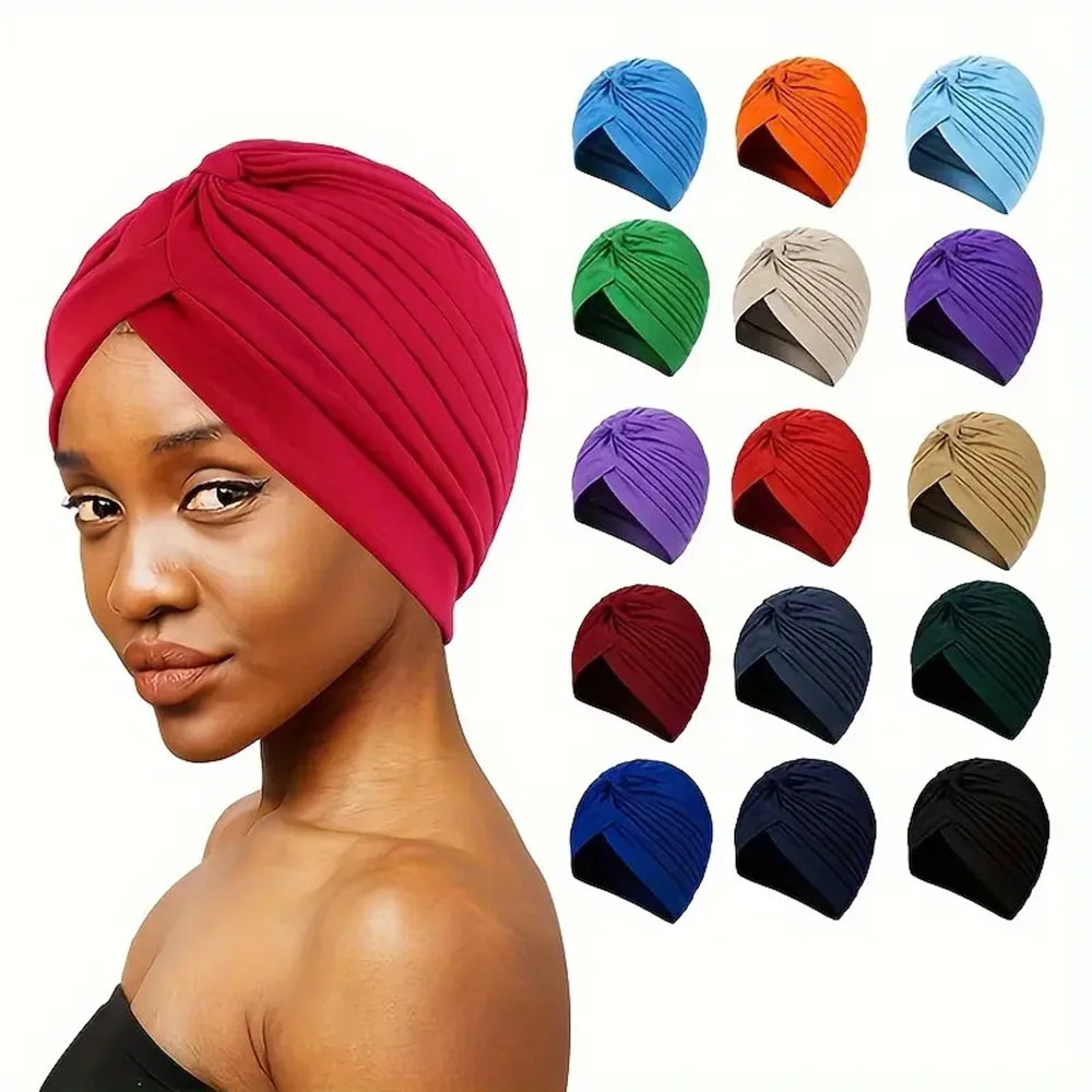 3pcs/set Fashion Ladies Twisted Turban Elastic Muslim Hijab Cap Solid Color Stretch Head Wrap Soft Chemo Beanie Head Cover
