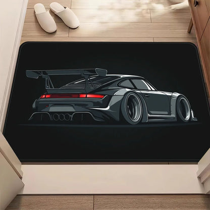 Sports Car Doormat Floor Mat for Entrance Hallway Garage Automotive Decor Gift for Car Lovers Racing Supercar JDM Style Home Rug