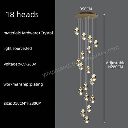 Nordic Crystal Chandelier for Living Room Villa Ceiling Chandeliers Duplex Loft Hanging Lamps Stairscase Suspended Pendant Lamps