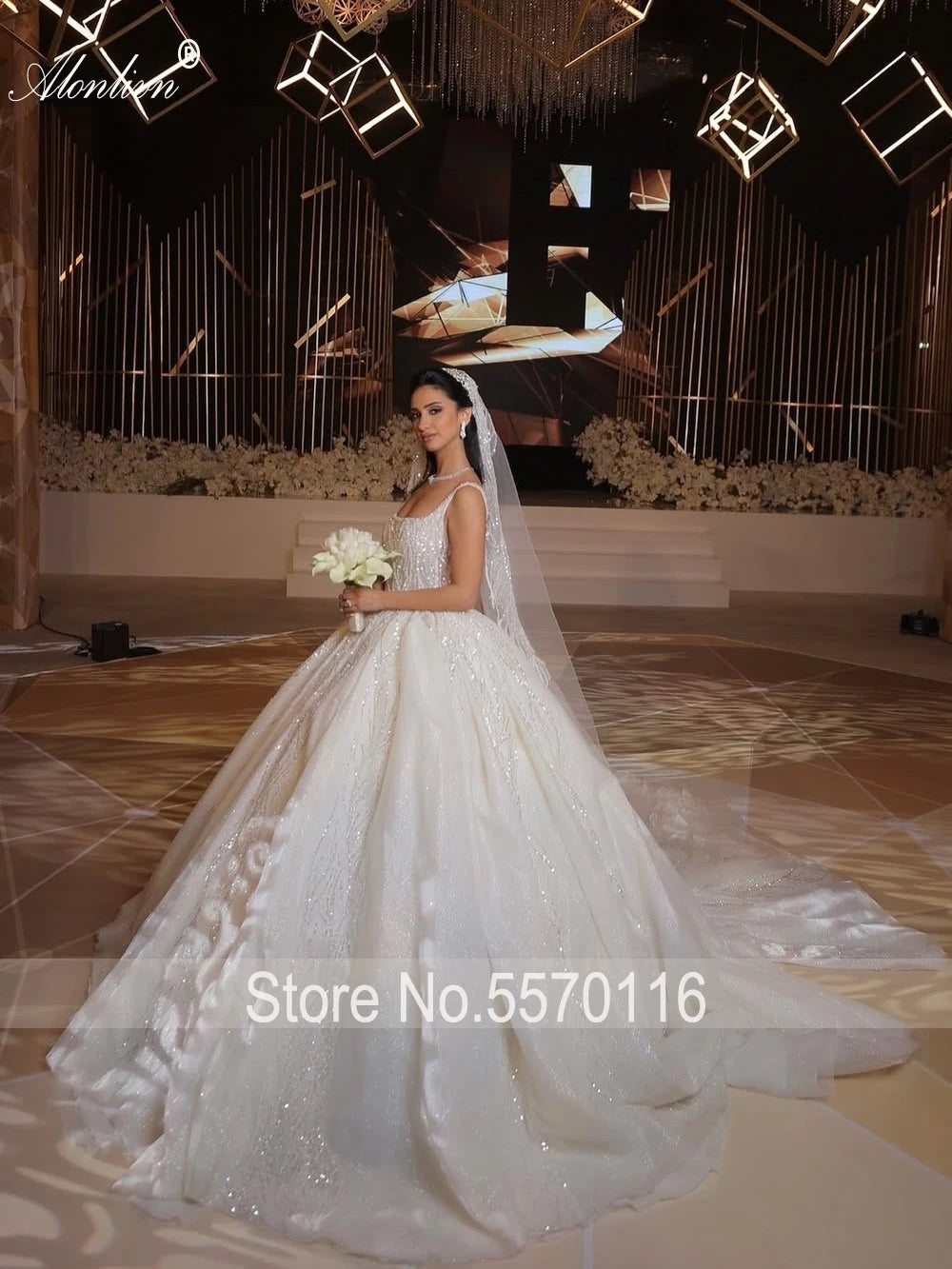 Alonlivn Custom Made Full Of Beading Embroidery Square Collar Wedding Dresses Delicate Lace Ball Gown Bridal Gowns
