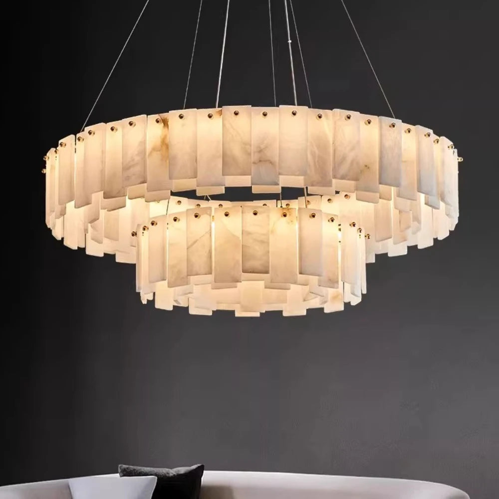 Minimalist Luxury Pendant Lights Solid Brass Natural Spanish Marble Chandelier Elegant for Living Room Dining Room Bedroom