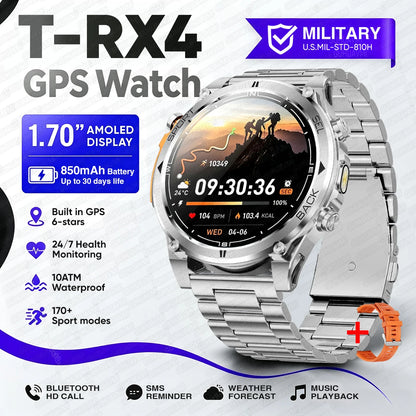 2026 New Military T-RX4 Ultra GPS Smart Watch Men 10ATM Waterproof Compass Flashlight Bluetooth Call Sports tracker Smartwatch