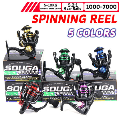 Sougayilang Spinning Fishing Reel 1000-7000 Series 5.2:1 Gear Ratio Aluminum Spool Ultra Smooth Reel Max Drag 20kg Fishing Tool