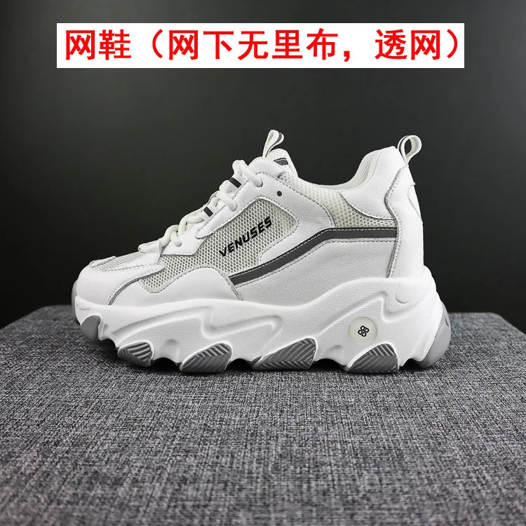 Women With Mesh And Synthetic Leather Upper Lace Up Design Round Toe Non Slip Thick Sole Breathable Casual Sports Shoes Trendy F