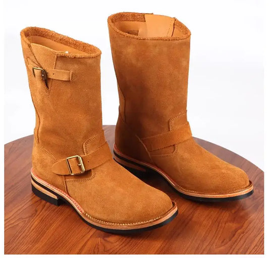 YR Wholesales.Mens Retro style Engineer boots.Motor Rider handmake Welted real cowhide shoes.Luxury genuine Suede boots