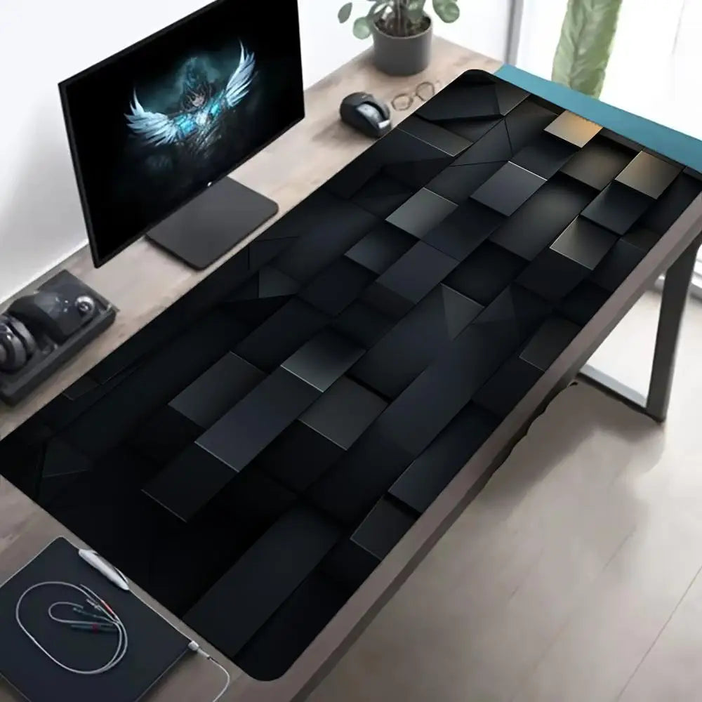 Black Gray Geometric Square Large  Gaming Mouse Pad Non-Slip Base Rubber Extended E-sports Keyboard Desk Mat Mousepad Anti-Slip