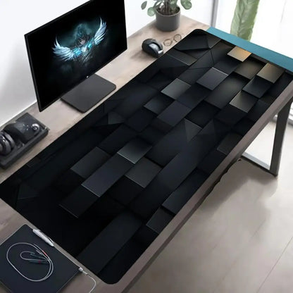 Black Gray Geometric Square Large  Gaming Mouse Pad Non-Slip Base Rubber Extended E-sports Keyboard Desk Mat Mousepad Anti-Slip