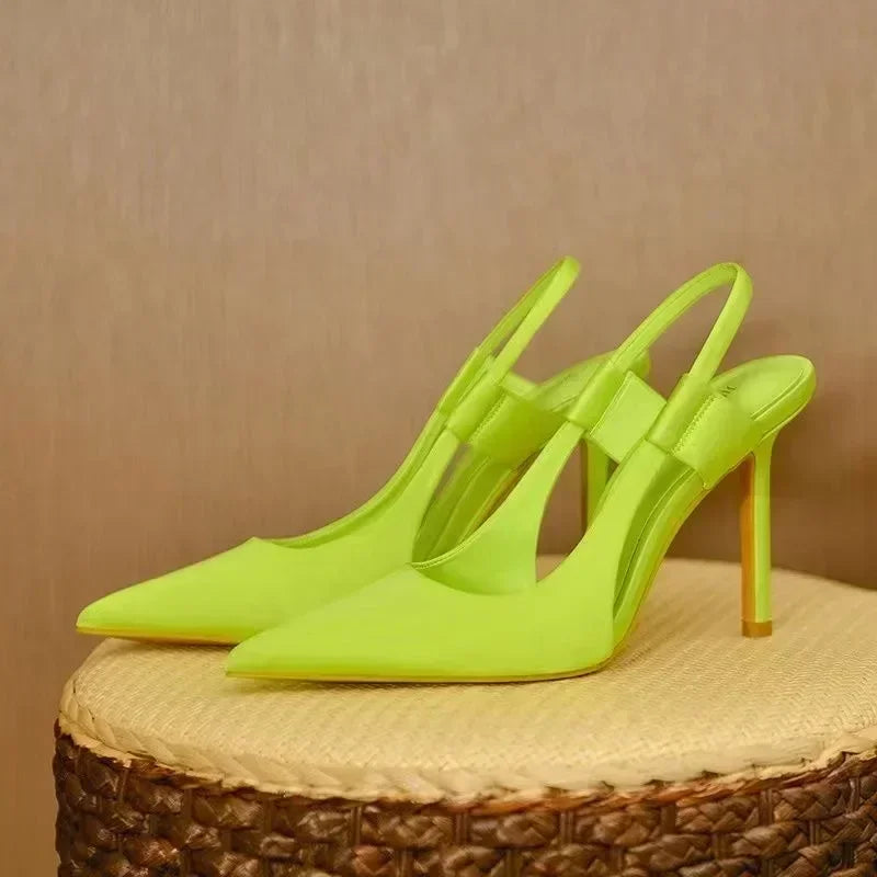 New Designer Luxury Women Slingback Sandals Pointed Toe Slip on Thin High Heel Ladies Elegant Pumps Shoes Sandals 35-43