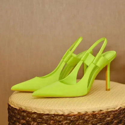 New Designer Luxury Women Slingback Sandals Pointed Toe Slip on Thin High Heel Ladies Elegant Pumps Shoes Sandals 35-43
