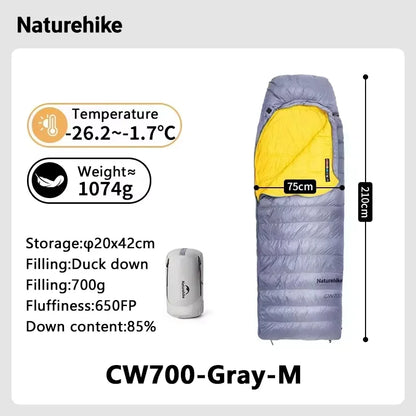 Naturehike Camping Sleeping Bag CW400 CW700 CW1000 Duck Down Sleeping Bags Ultralight Outdoor Hiking Waterproof Sleeping Bags