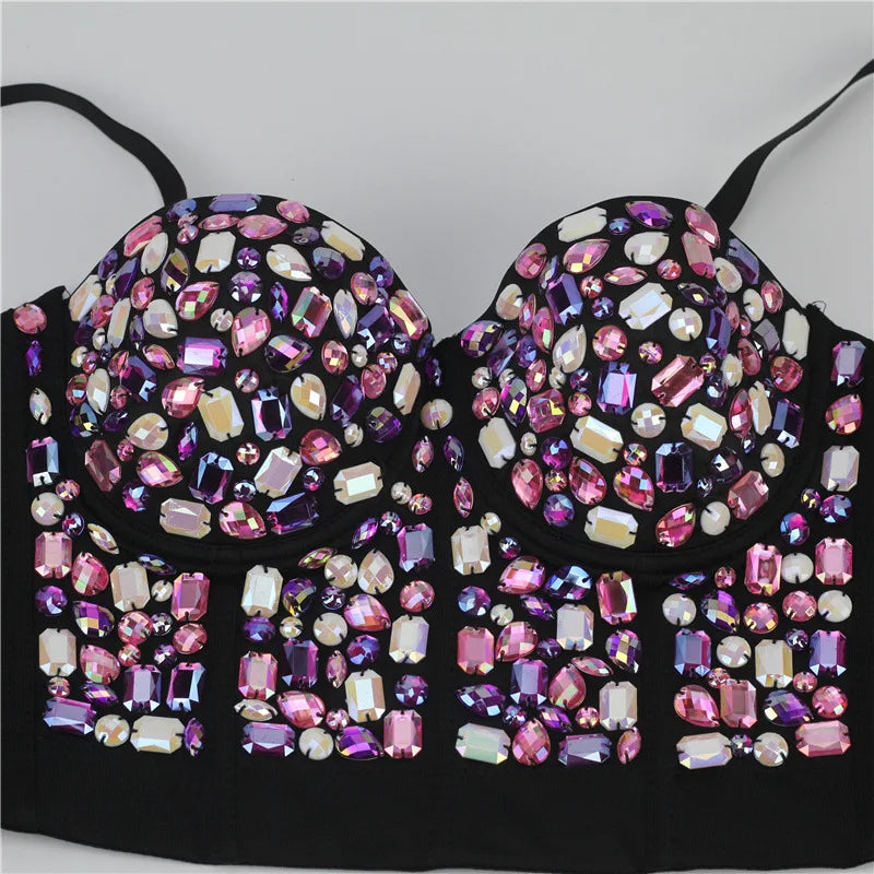 Quality Pearl Tank Tops Rhinestone Women Crop Top Club Clothes Streetwear Y2K Corset Woman Shaper Camis Fashion Feamale Clothing