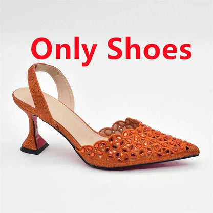 New Arrival Shoe and Bag Set Italian Design Nigeria Party Shoes and Bags for Women Rhinestone Luxury High Heels Woman Pumps