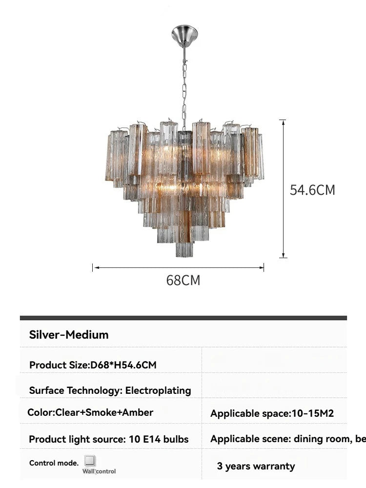 Round Murano Glass Ceiling Chandelier For Dining Living Room Bedroom Foyer Amber Glass Crystal Tube Hanging Chandelier Lights