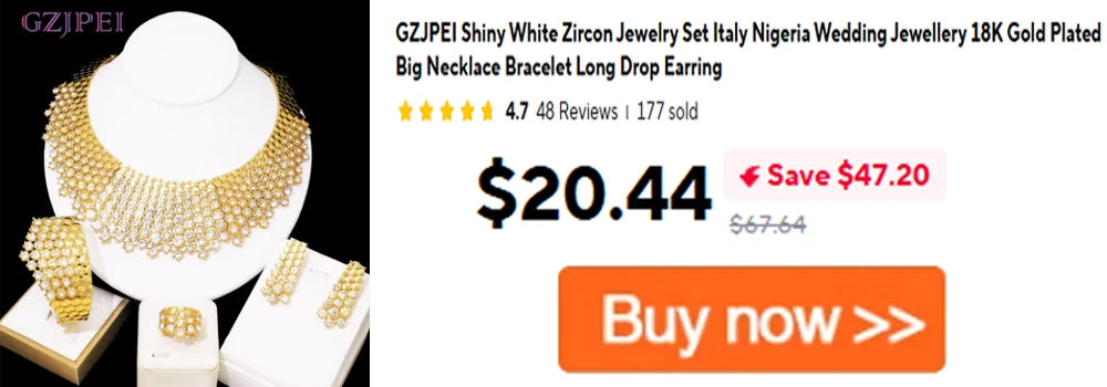 GZJPEI Elegant Crystal Zircon Jewelry Set For Women  Dubai Nigerian Bridal Wedding Party Jewellery Mother's Day Gift 2026 New