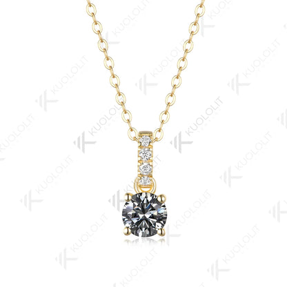 Kuololit 1CT Gray Moissanite Custom Necklace for Women Solid 585 14K 10K Yellow Gold Round Necklace for Christmas Gifts Party