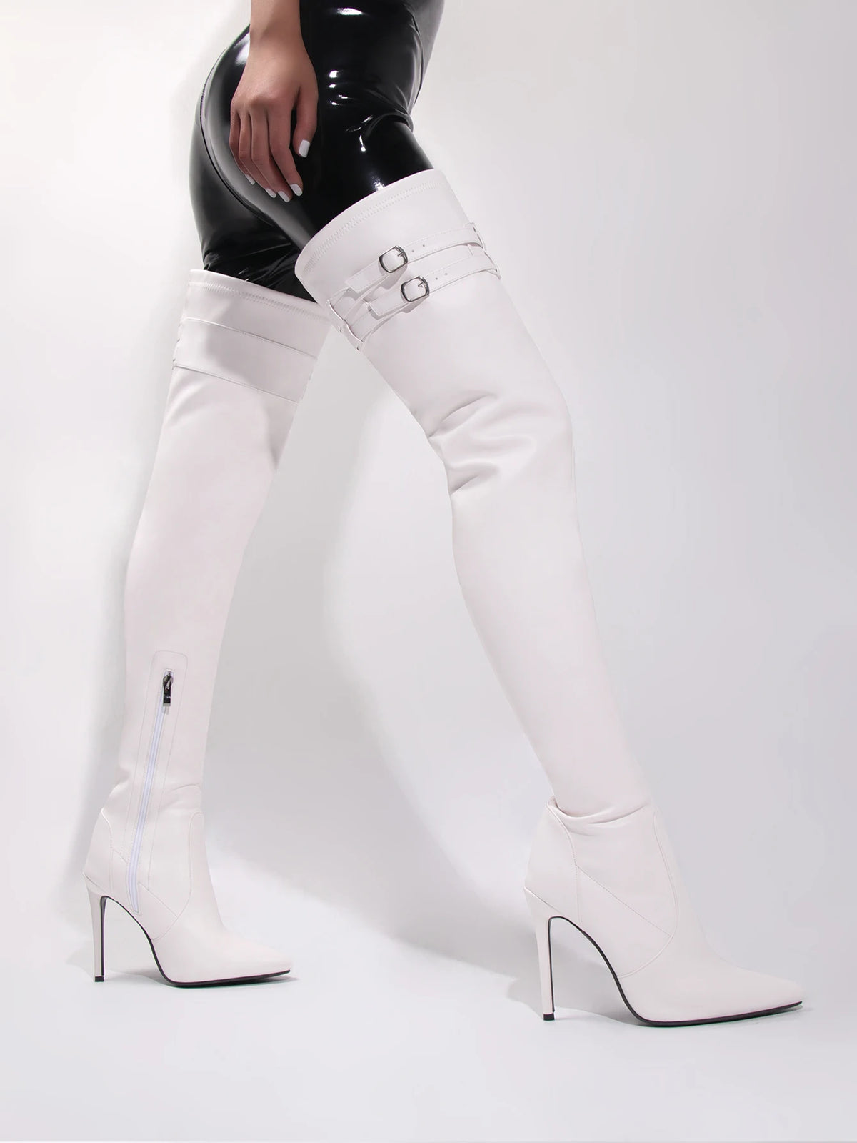 Long Boots for Women White Sexy Over Knee Boots Pointed Toe High Heels Autumn Winter Ladies Shoes Side Zipper Thigh High Boots