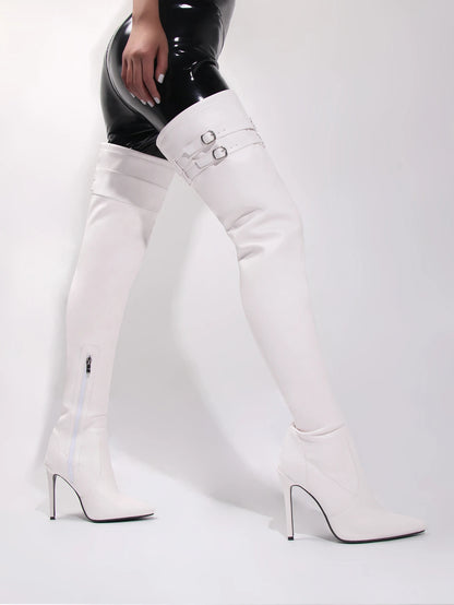 Long Boots for Women White Sexy Over Knee Boots Pointed Toe High Heels Autumn Winter Ladies Shoes Side Zipper Thigh High Boots