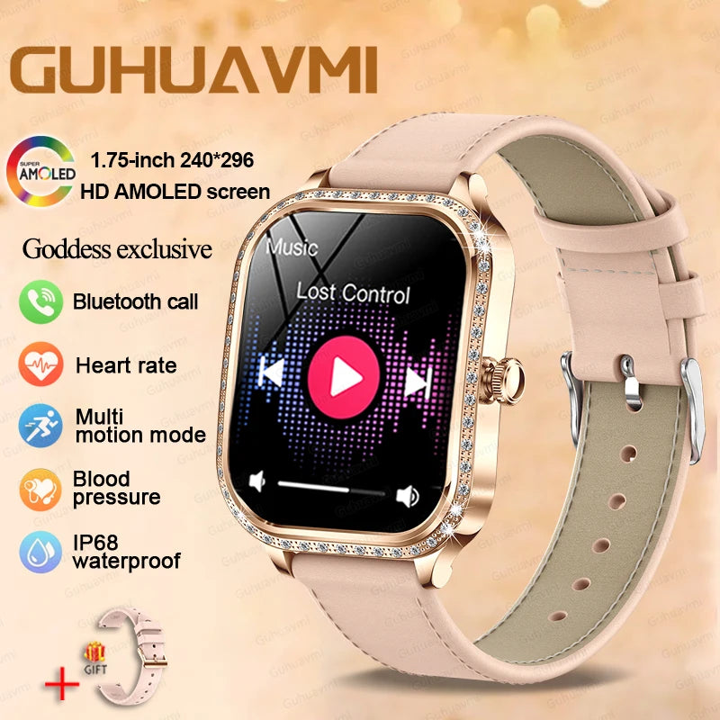 New Fashion Women's Smart Watch Heart Rate 1.75 Inch 240*296 HD Screen Diamond Watch Bluetooth Call Waterproof SmartWatch Ladies