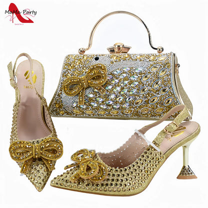 Designer Bag Luxury Ladies High Quality Italian Shoes Matching Bag in Royal Blue Color with Appliques for Wedding Party