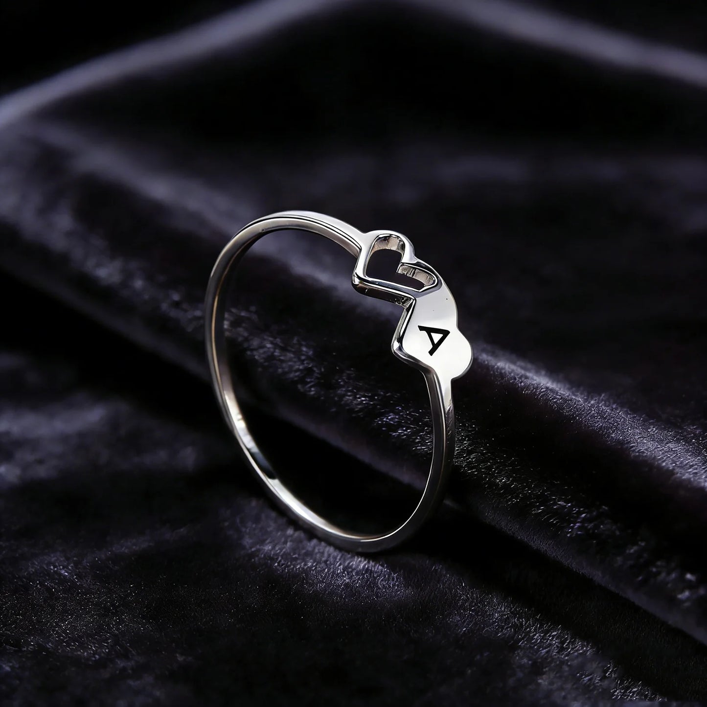 COOLTIME Initial Letter Ring for Women Stainless Steel A-Z Alphabet Double Heart Rings Simple Wedding Cheap Gift For Lover