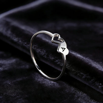 COOLTIME Initial Letter Ring for Women Stainless Steel A-Z Alphabet Double Heart Rings Simple Wedding Cheap Gift For Lover