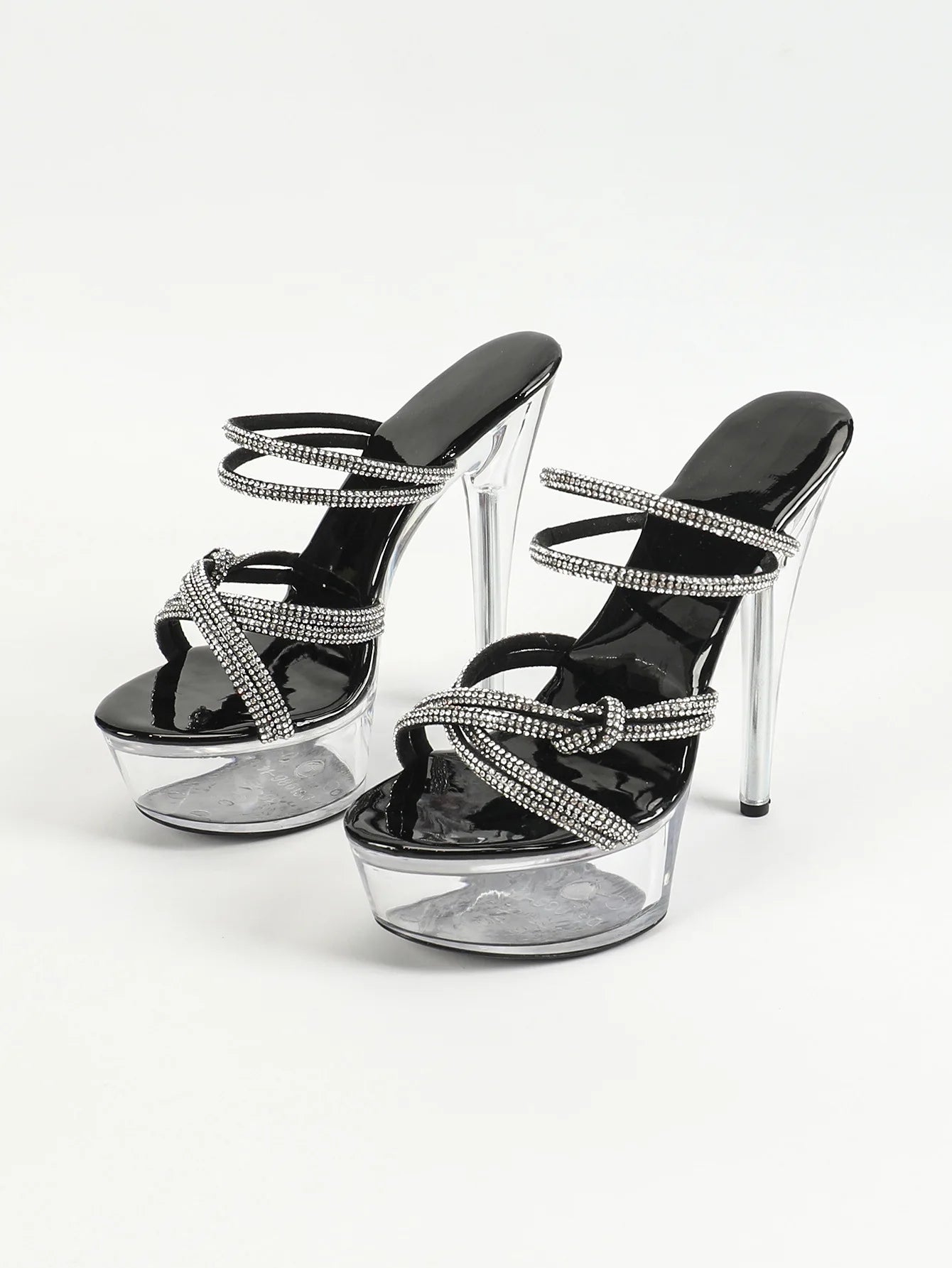 Water Diamond Slippers Sandals For Women 2024 Summer New Transparent Thin Heel Nightclub Party Luxury Rhinestone Slip-on Shoes