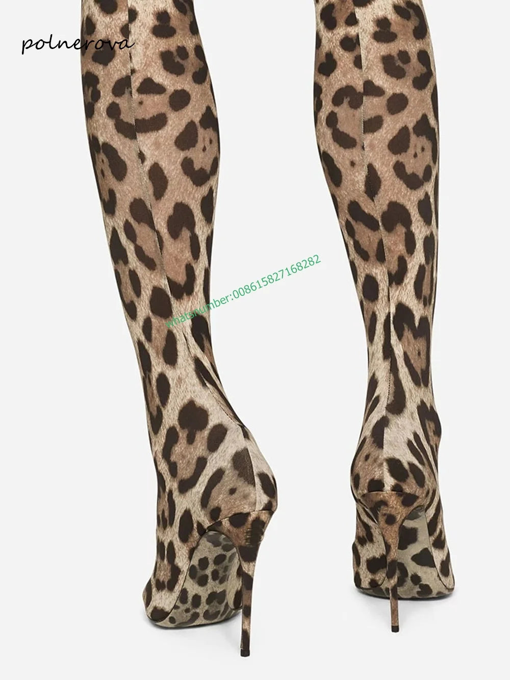 Leopard Over The Knee Boots Tight Fitting Pointy Thin Heels Slip-On Sexy Runway Show Fashion Party Pubs Shoes for Women Newest