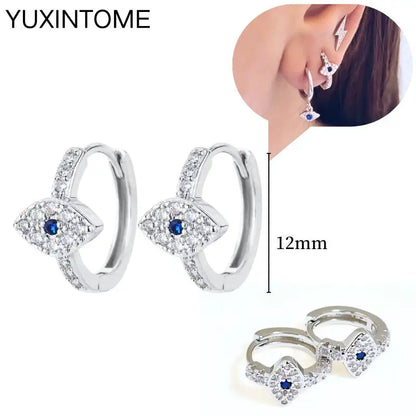 925 Sterling Silver Needle Dark Blue Crystal Silver Earrings Women's Exquisite Heart Blue Pendant Hoop Earrings Luxury Jewelry