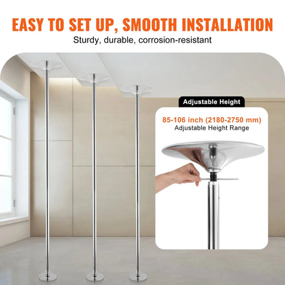 SIHAO Stainless Steel Dance Pole Kit, Height Adjustable Spinning & Static Pole, Portable Dance Fitness Equipment for Home, Club & Gym