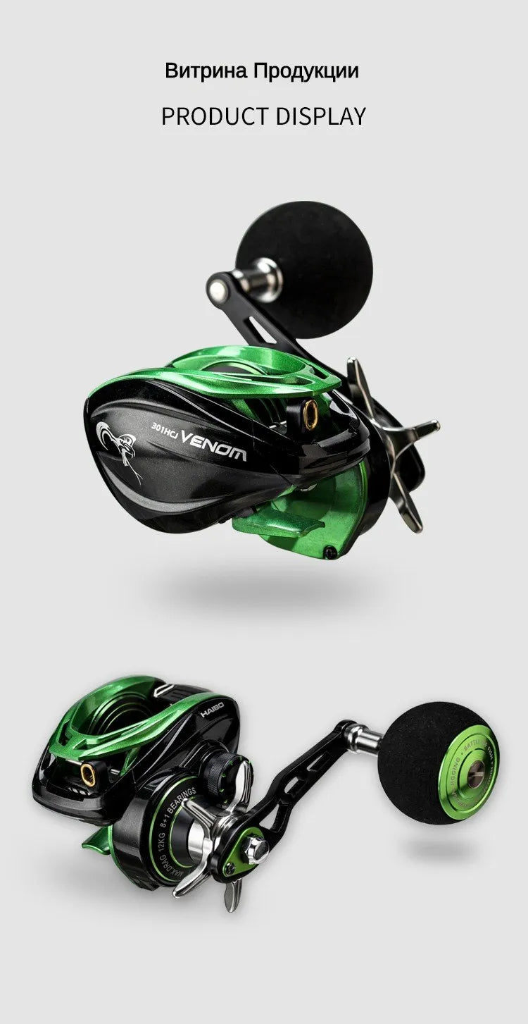 HAIBO VENOM Anti-saltwater Fishing Reel Deep Sea Iron Plate Baitcasting Reel 8+1BB Water Drop Wheel Max Drag 12KG