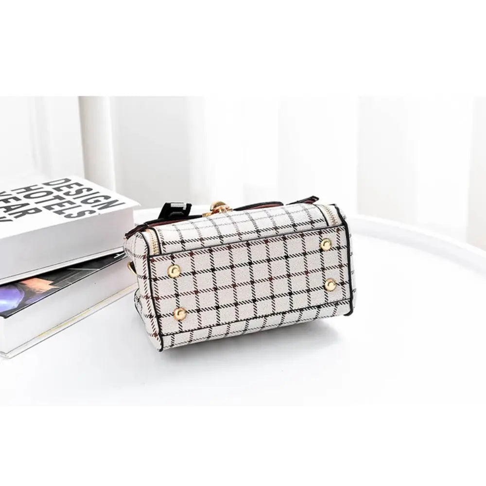 Fashion Plaid Pattern Handbag Women's Buckle Flap Shoulder Bag Purse Ladies PU Leather Crossbody Bag