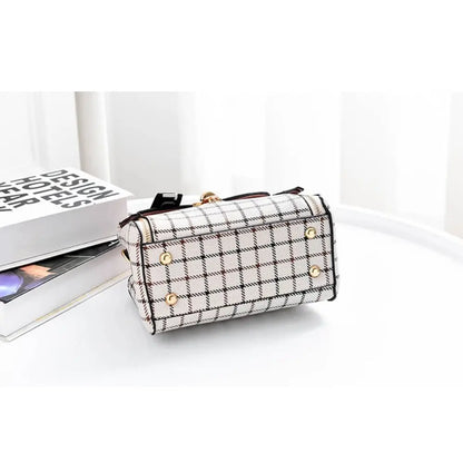 Fashion Plaid Pattern Handbag Women's Buckle Flap Shoulder Bag Purse Ladies PU Leather Crossbody Bag