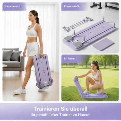 UMAY Multifunctional Pilates Board with Count Timer Foldable Abdominal Trainer with Yoga Mat Resistance Tubes Portable Full Body Workout Plate for Core Glute Back Exercise