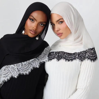 Ramadan Rayon Cotton Modal Hijab Scarf Lace L Edge Splicing Turban Breathable Shawl Cotton Plain Scarf Headscarf Women Hijabs