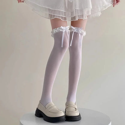 1/2/3pairs Japanese Lolita Jk Knee High Long Sock Black White Bow Ribbon Stockings Sexy Lace Thigh High Socks Sweet Cute Hosiery