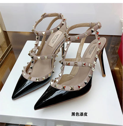 Women's Gladiator sandals Summer 2026 Luxury With Ankle Strap Pointed Toe Fashion Rivet High Heels Party Ladies Shoes Women 10cm