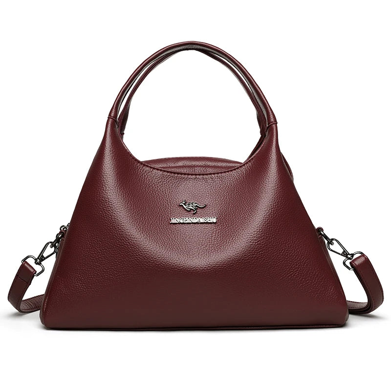 New Ladies Soft Leather Handbag Large Capacity Single Shoulder Bag Retro Solid Color Mom Bolsa Luxury Cross-Border Style Bags