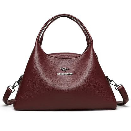 New Ladies Soft Leather Handbag Large Capacity Single Shoulder Bag Retro Solid Color Mom Bolsa Luxury Cross-Border Style Bags
