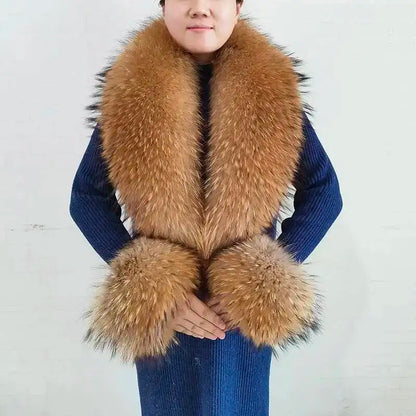 Winter Real Fox Fur Collar Cuffs Set Neck Warmer Fur Scarves Shawls Natural Fox Fur Collar Scarf Women Men Coat Warm Accessories