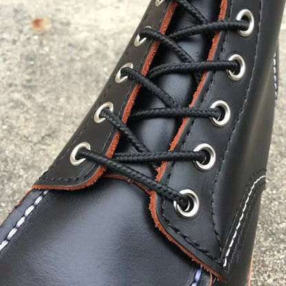 Men's Goodyear-Welted Vintage Genuine Leather Mid-calf Motorcycle Boots Round toe Casual Punk Dress Boots Work Shoes Western Red