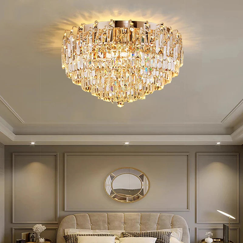 Modern Crystal Pendant Luxury Ceiling Chandelier LED Hanging Lamp for Living Dining Room Bedroom Home Decor Gold Luster Lighting