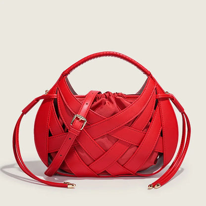 Fashion Woven Hollow Women Handbags Luxury Designer Ladies Shoulder Messenger Bag Small Totes Tassel Lady Composite Bag Burgundy