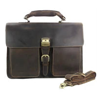 Vintage Crazy Horse Genuine Leather Men Briefcase Large Business Bag Tote Office Bag 15.6“Laptop Case Attache Male Shoulder Bag
