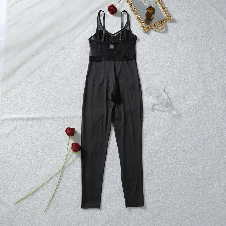 Ellolace Cougar Lingeries Femme Ultra Hot Sexy Patchwork Jumpsuit Slim Sheer Mesh Onepiece Dance Clubwear Spicy Girls' Outfits